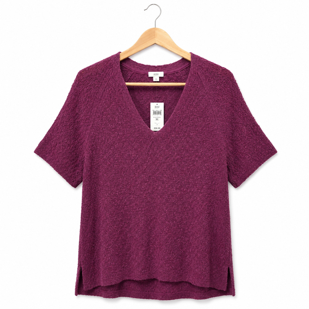 J Jill Sweater Womens Plus Size 2X Purple Textured V-Neck Short Sleeve NWT